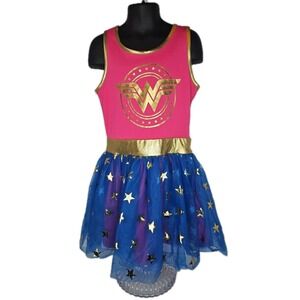WONDER WOMAN Dress Up Halloween COSTUME Pink sequin Top Blue Skirt Child's  6-6X